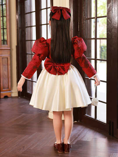 Chinese Style Girls' Evening Dress Hostess Little Girl Piano Performance Dress Red Birthday Children's Princess Dress Autumn and Winter
