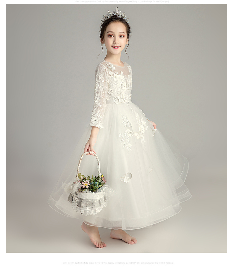 Cô gái dài tay Sinh nhật công chúa Váy hoa Cô dâu Váy cưới Tutu Trẻ em ăn mặc nhỏ chủ trang phục Piano - Váy trẻ em shop vay tre em cao cap