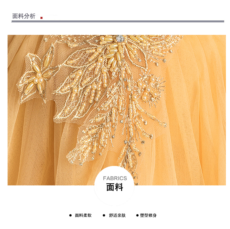Cô gái vàng Váy sinh nhật Công chúa xếp li Fluffy Trẻ em Chủ nhà sàn catwalk Biểu diễn trang phục Piano Cô gái váy đi tiệc trẻ em đẹp