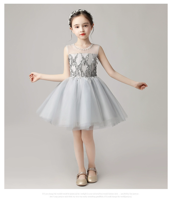 Cô gái sinh nhật công chúa váy cô gái trình diễn buổi tối váy phồng sợi trẻ em chủ nhà biểu diễn piano quần áo phong cách phương Tây mùa hè - Váy trẻ em