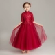 Cô gái sinh nhật màu đỏ công chúa váy áo hoa cô gái pompon trẻ em trình diễn máy chủ biểu diễn piano quần áo mùa xuân và mùa hè - Váy trẻ em