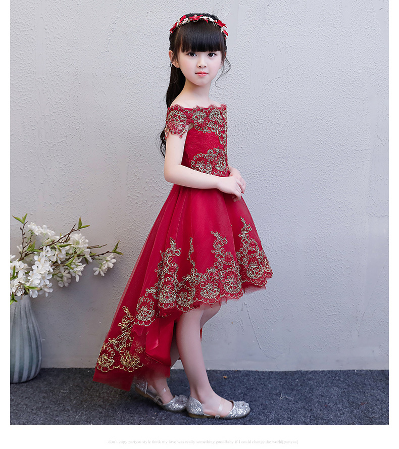 Váy công chúa một vai cô gái phồng sợi trẻ em catwalk đầm hoa nhỏ cô gái chủ trang phục piano - Váy trẻ em váy múa cho bé
