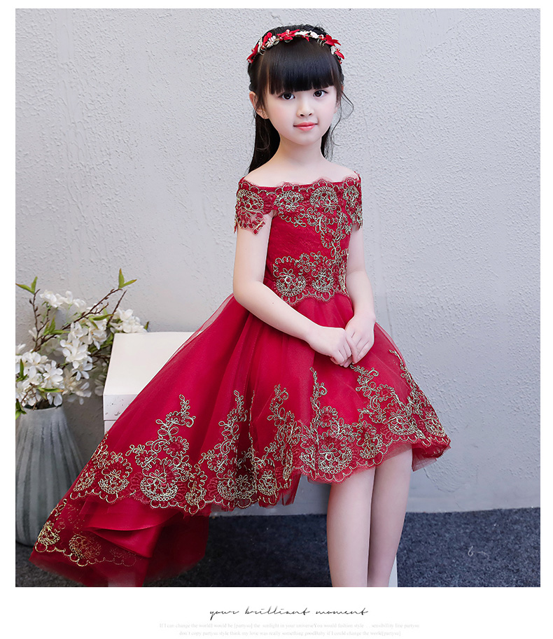Váy công chúa một vai cô gái phồng sợi trẻ em catwalk đầm hoa nhỏ cô gái chủ trang phục piano - Váy trẻ em váy múa cho bé