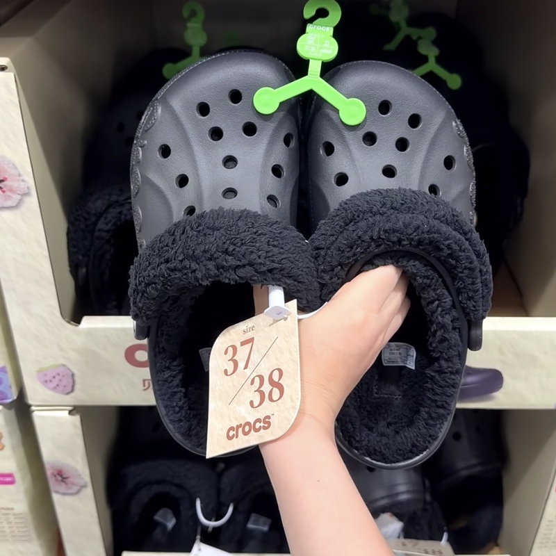 Sam Crocs Women's Baya Cloud Warm Fleece Slippers, Crocs Women's Shoes, Cloud Thick-Soled Height-Increasing Slippers