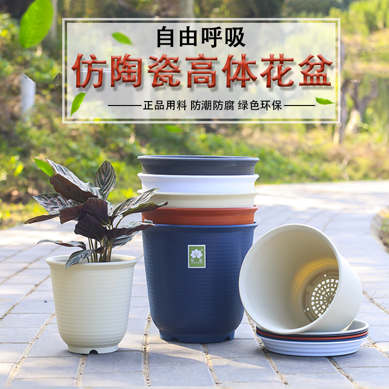 Horticultural flower pot resin long body plastic flower pot round multi-meat potted gold Ge indoor balcony imitation ceramic 1