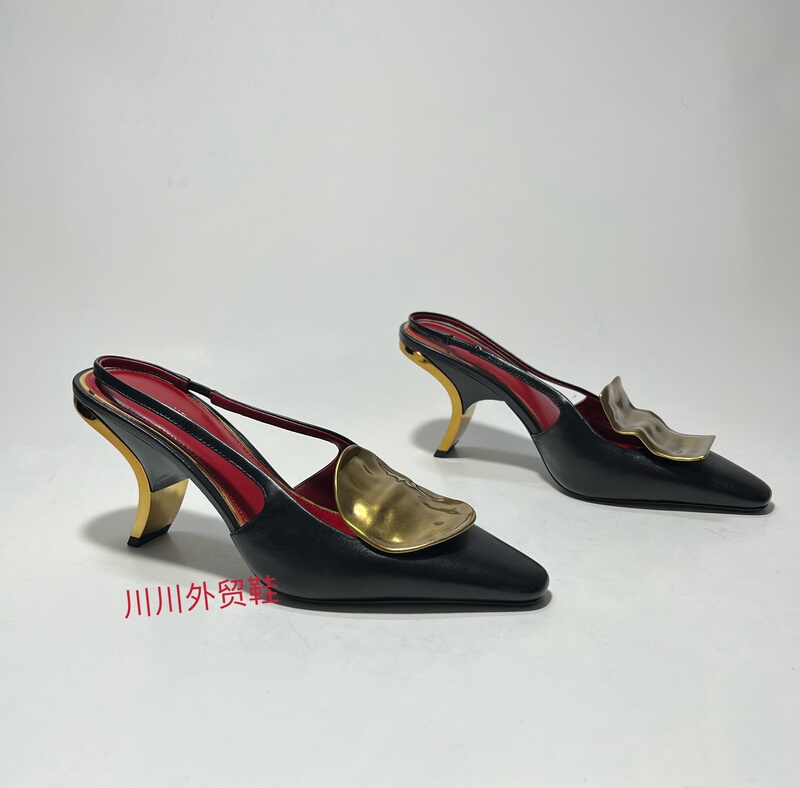 New Product t Metal Buckle All-Leather Fashionable and Unique Women's Shoes Closed-Toe Shoes Heel Height 7cm