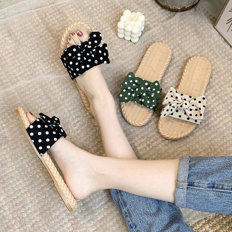 2021 summer net red beach flower slippers women wear fashion small fresh bow ins tide flip flops