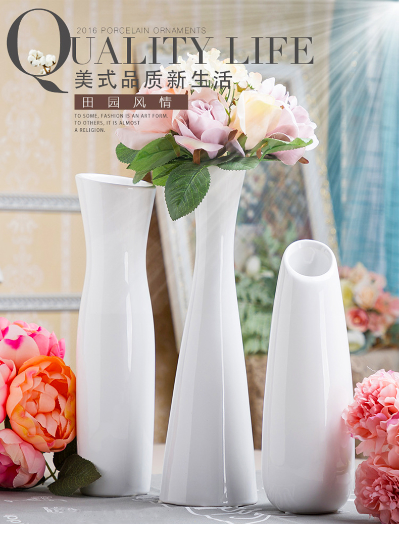 Small pure and fresh and ceramic white hydroponic flower implement transparent glass vase dried flowers Nordic household decorative furnishing articles in the living room