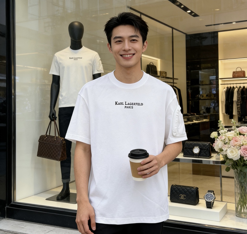 Authentic Karl Lagerfeld 26 Summer Men's Comfortable, Height-Enhancing, Easy-To-Match Loose T-Shirt Authentic Karl Lagerfeld 26 Summer Men's Comfortable, Height-Enhancing, Easy-To-Match Loose T-Shirt