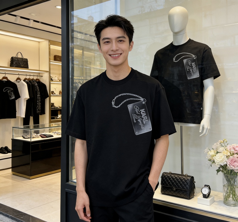 Authentic Karl Lagerfeld 26 Summer Men's Comfortable, Height-Enhancing, Easy-To-Match Loose T-Shirt