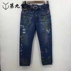 Authentic OFF WHITE 24 Spring and Autumn Fashion Men's Trendy Colorful Graffiti Casual Jeans