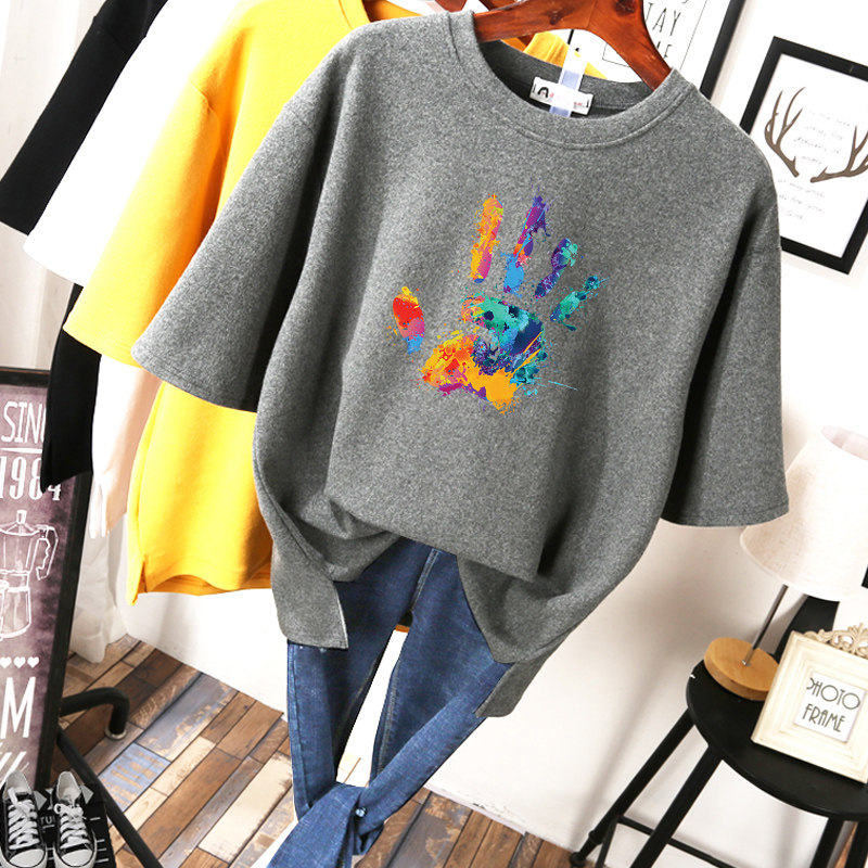 Large size women's summer clothes are thin short-sleeved loose Korean version net red bottoming shirt T-shirt fat sister loose half-sleeved top