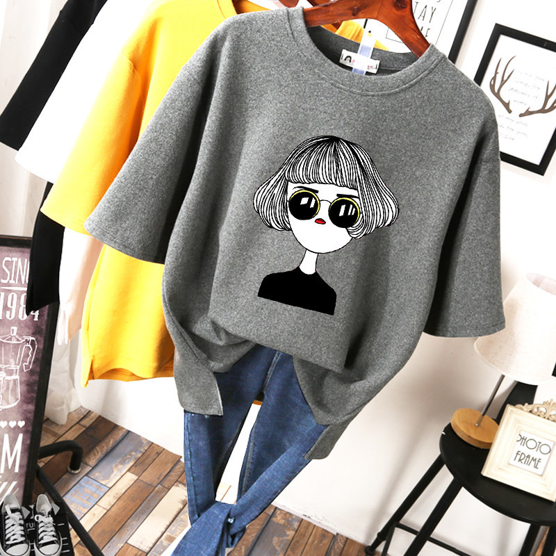 2023 new summer clothes, large size loose T-shirt, female fat sister, Korean version, thin and western style, fat women's bottoming shirt to cover belly