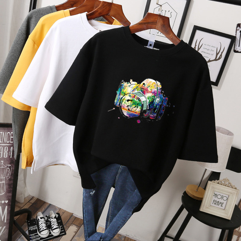 2023 summer large version Korean loose t-shirt women's short sleeve fat plus size women's clothing laid-back half sleeve female fat mmT 