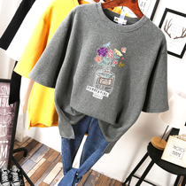 Fat sister summer T-shirt 2022 new large size half-sleeved womens pure cotton loose 200 catties short-sleeved belly-covering bottoming shirt