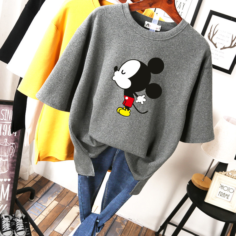 Han Han edition of large-yard women's clothing is thin summer dress cotton t shirt lax short sleeve fat sister half sleeve shade