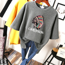 womens plus size summer 2021 new short sleeve t-shirt loose foreign high end age reduction slim fat mm fashion top