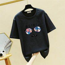womens short sleeve t-shirt 2021 new summer pure cotton Korean style loose plus size black t-shirt trendy