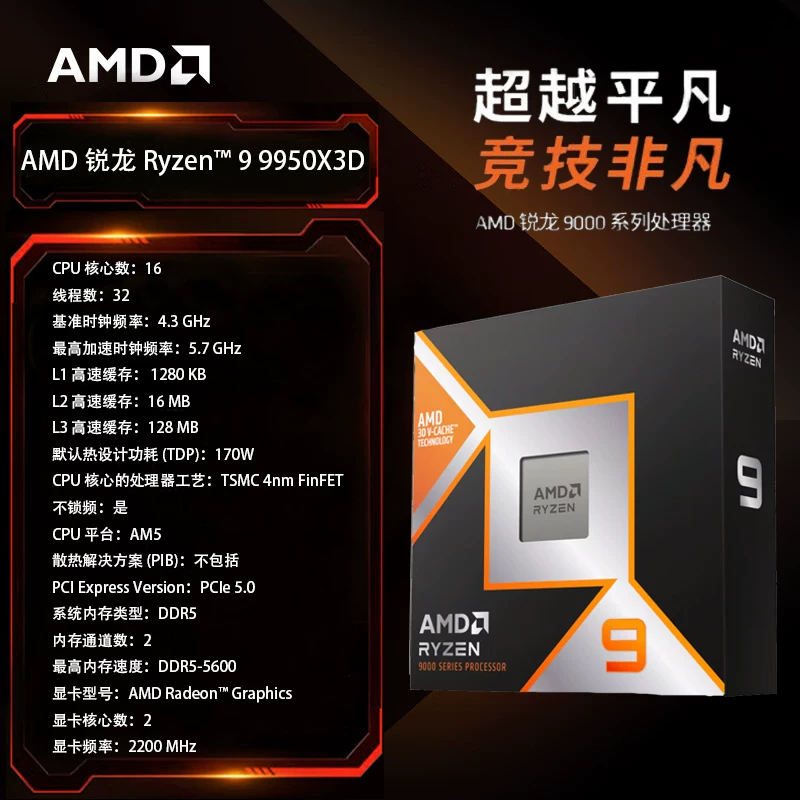 Ядро AMD Ryzen5/7/9 Ruilong 9500F/9600X/9700X/9800X3D/9950X3D2 в коробке процессор