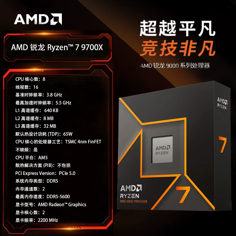 Ядро AMD Ryzen5/7/9 Ruilong 9500F/9600X/9700X/9800X3D/9950X3D2 в коробке процессор