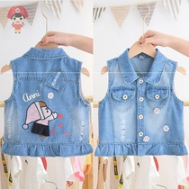 Girls denim vest 2021 new baby waistcoat spring and autumn childrens Western-style vest horse clip sleeveless jacket tide