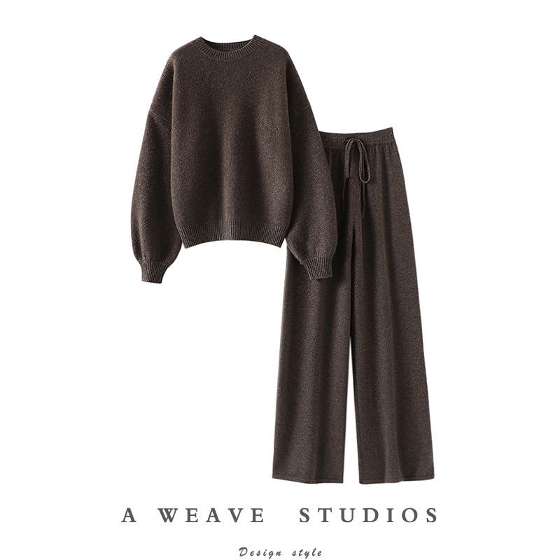 Elegant and Understated! the More You Wear It, the More You Love It~ Lantern Sleeve Thickened Cashmere Sweater Women's Sweater Wide-Leg Pants Cashmere Suit Women