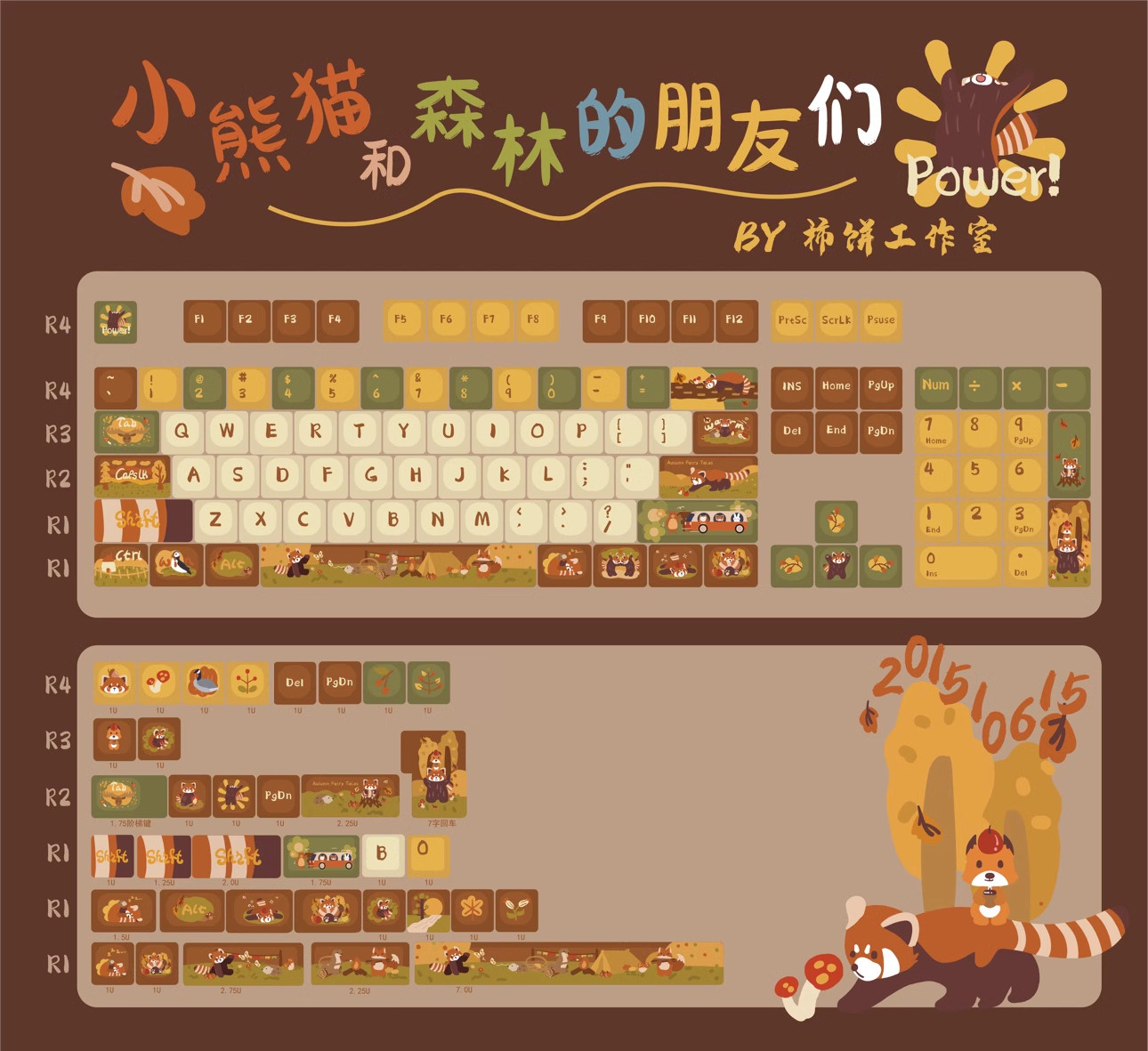 Red Fox and Forest Friends full keycap layout chart showing every key in the set