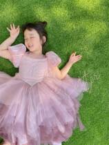 Girl Pink Sequel Mermaid Pompon Princess Dresses Children Overweight Work Gown Dresses Dresses Dresses Dresses Fairy dresses