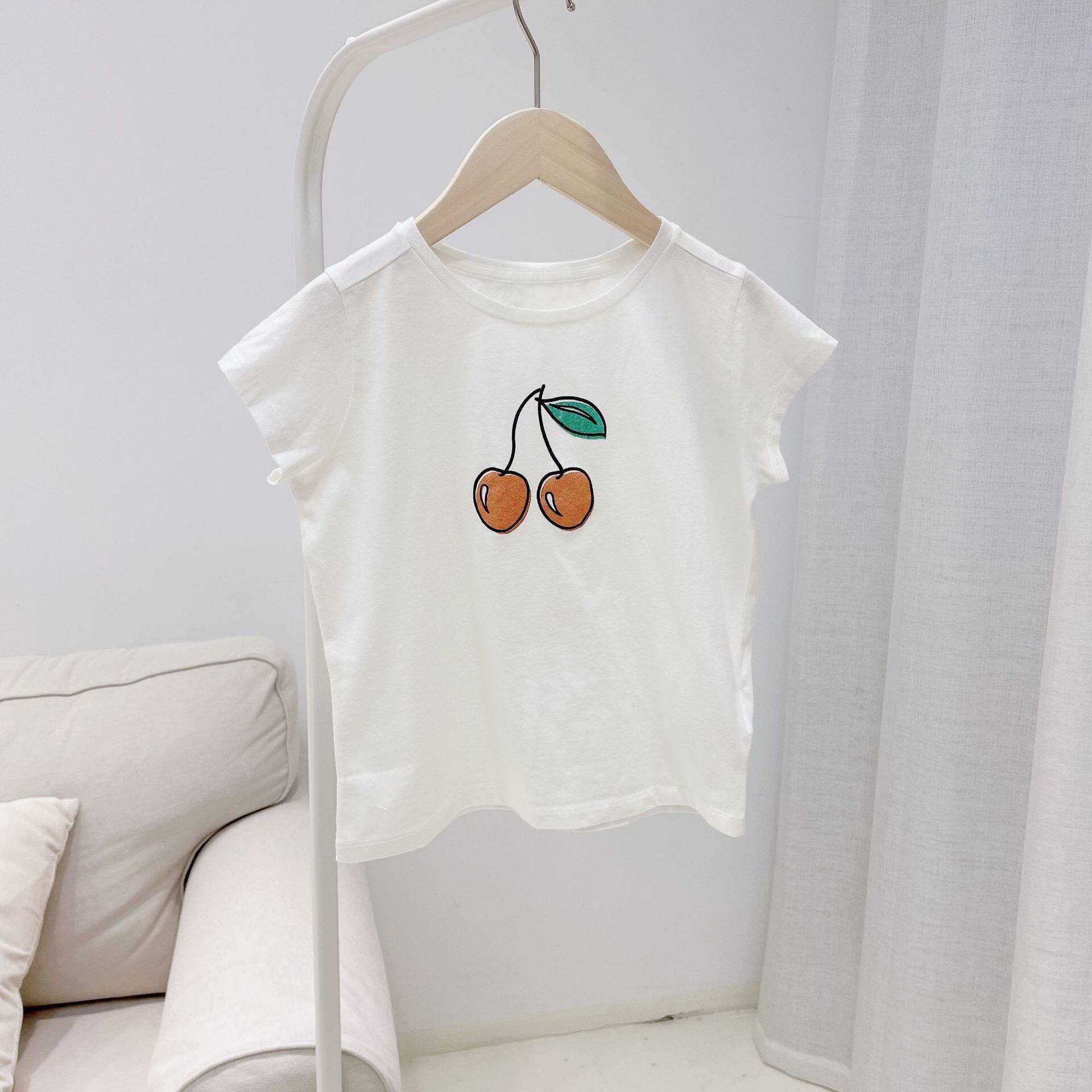 bp the same girl bright crystal crystal large cherry T-shirt pearlescent pure cotton blouse child 2021 new spring summer short sleeve T