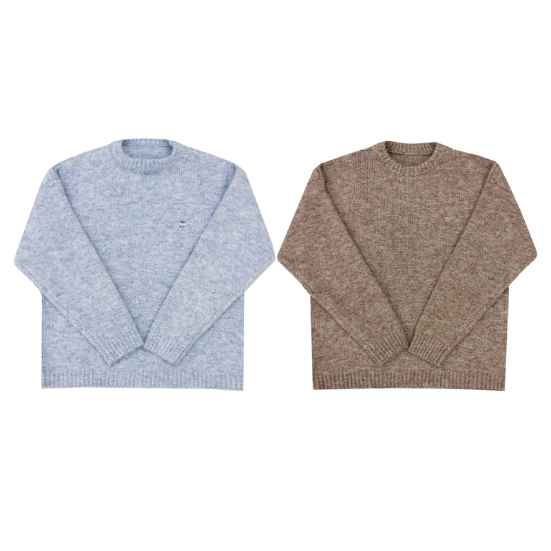 Aleksandre Cotton Treasure "Cloud" Adelaide Embroidered Wool Blend Thick Knit Crew Neck Sweater