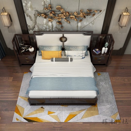 Новая кровать из массива дерева в китайском стиле, простая двуспальная кровать для главной спальни, 1.95m двуспальные кровати, гостиничный люк, мягкая мебель, прямые продажи с фабрики