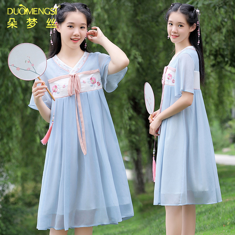 High school junior high school student dress summer dress 14-year-old 16 girl super fairy long skirt girl improved Hanfu Chinese style