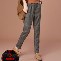 Mi Amarshman flagship store official website 2021 Winter wear New plus velvet casual pants female size plaid padded trousers