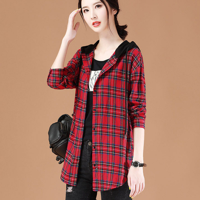 Miah Maschmann Medium Long Version Plaid Jacket Woman 2022 Spring Autumn New Loose Korean Version Casual Lianhood Baseball Suit