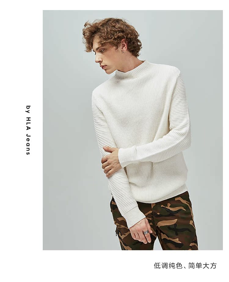 Áo len nam cổ lọ màu đen cổ cá sấu màu đen HLAJEANS màu đen 2018 Quần áo nam mới với áo len nam áo khoác nam trung niên