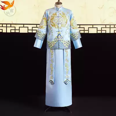 Xiuhe clothing men 2021 Winter new wedding toast service groom dress Dragon Phoenix hanging costume blue show kimono