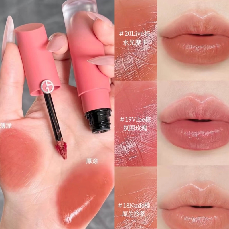 Armani Lipstick 25Th Anniversary Limited Edition Red Tube Satin Finish 19 20Live Water Gloss Mocha Brown Nude Brown