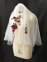 Bride wedding rose embroidery double-layer simple cover soft veil Korean forest short lace wedding headdress