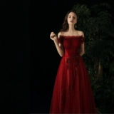 Бордовое длинное демисезонное вечернее платье для невесты, открытые плечи, 2020