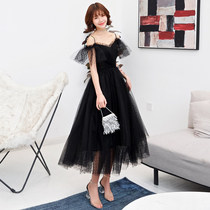 Black evening dress female 2020 fashion socialite banquet thin dress party dress small dress fairy summer