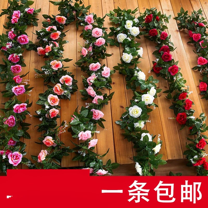 Wall Flowers And Flowers Roof Rose Flowers Vines Hanging Wall Emulation Fake Leaves Green Plant Wall-mounted Decorative Tenstrips