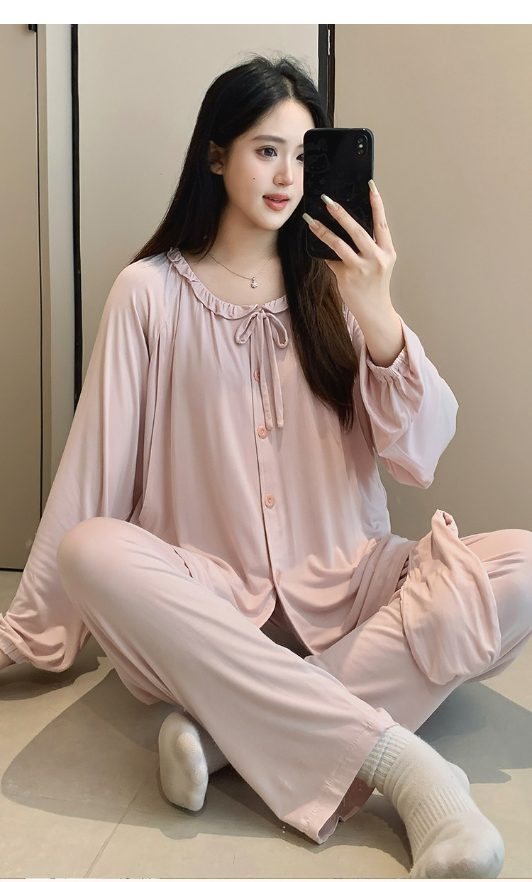 莫代尔带胸垫月子服夏季薄款5月份6产后产妇哺乳期孕妇睡衣春夏款 — 4