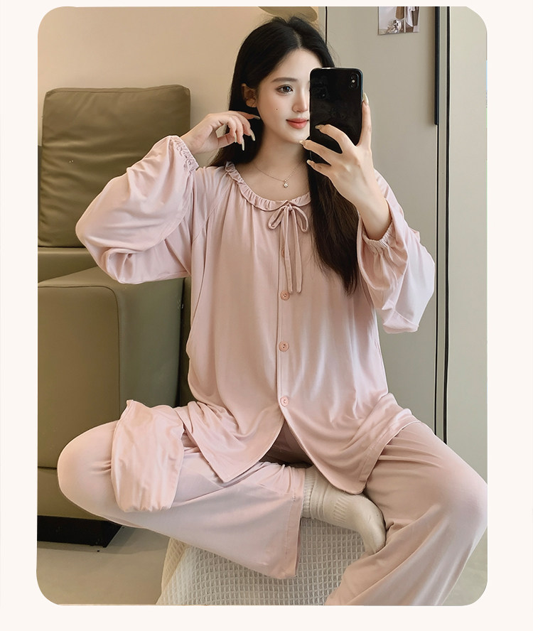莫代尔带胸垫月子服夏季薄款5月份6产后产妇哺乳期孕妇睡衣春夏款 — 6