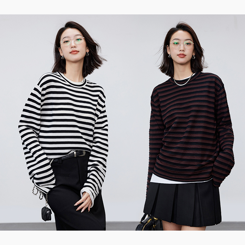 Butterfly River Same Style Ultra-Fine Imitation Merino Wool Color-Block Striped Knit Long-Sleeve Base Shirt Top