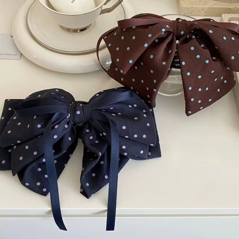 Korean-Style Retro Polka Dot Bow Hair Clip, High-End Hairpin for Back-Of-Head Updo, Ribbon Design to Add Volume, Hair Clip for Women Korean-Style Retro Polka Dot Bow Hair Clip, High-End Hairpin for Back-Of-Head Updo, Ribbon Design to Add Volume, Hair Clip for Women