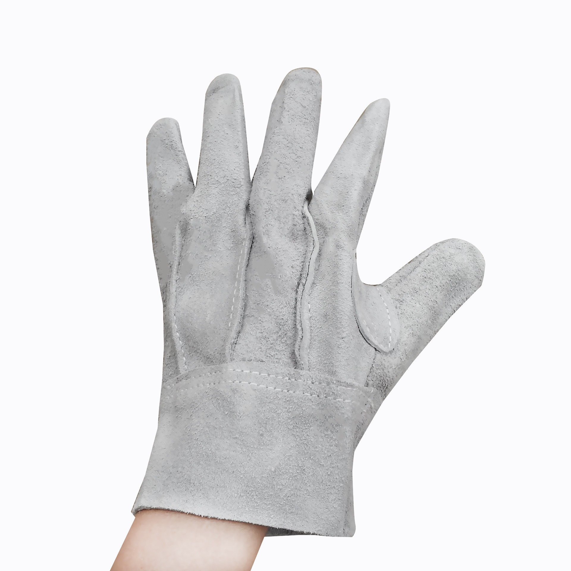 Three-Rib Cow Leather Electro-Welded Gloves Full Cow Two-story Leather-No-Ri Short All-Leather Wear Durable Burn Welding Labor Protection Protection