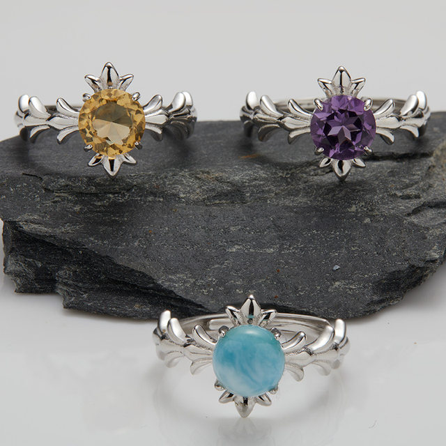 French cherry kitty colored gem jewelry s925 silver inlaid with seaweed stone amethyst citrine ring