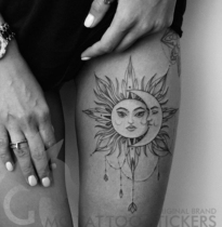 New one time-limited black Gray Sun Moon beautiful flower arm pattern tattoo sticker waterproof