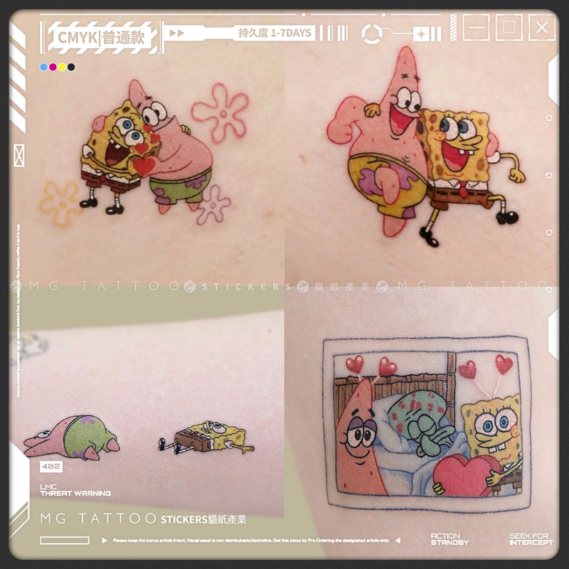 Mg Tattoo Cute Colorful Mini Fun Little Picture Spongebob and Patrick Tattoo Sticker Set 4 Pieces Mg Tattoo Cute Colorful Mini Fun Little Picture Spongebob and Patrick Tattoo Sticker Set 4 Pieces