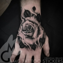 MG TATTOO stickers hand-painted TATTOO black Gray hand back rose pattern plant hand TATTOO stickers for men and women